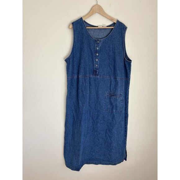 Cherokee 24W Denim Maxi Dress Long Blue Sleeveless Western Button-Down Chambray - Picture 1 of 4